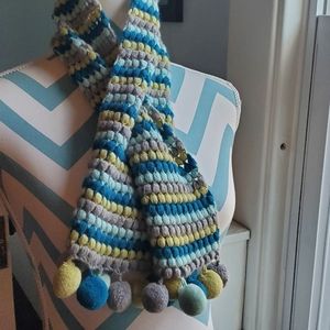Talbots keyhole knit scarf with pom poms